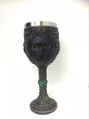 Lucky Black Cat Goblet Pagan Style Chalice Spellcast Witch Altar Decoration • £22.95