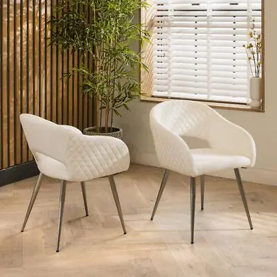 Set Of 2 Modern Leather Carver Dining Room Chairs With Arms White • £228.85