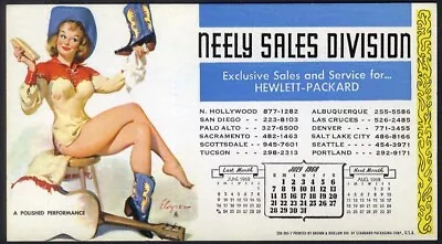 Cowgirl In Boots GIL ELVGREN Calendar Girl Blotter 1968 Pretty Lady Polishing  • $9.95