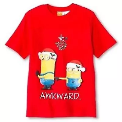 Despicable Me Minions Boys Christmas T-Shirt Size XS Red Holiday Mistletoe Funny • $8