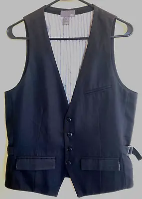 H&M Mens Black Vest 35R (Sz Sm) 4 Button Adj Sides Waistcoat • $12.99