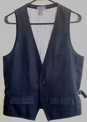 H&M Mens Suit Vest Sz Small Black 4 Button Down Tuxedo Bartender • $12.99