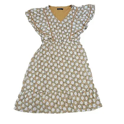 Mikarose Dakota Dress In Marigold Floral Flutter Sleeve Elastic Waist Size S • $15