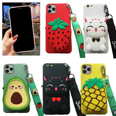 $14.29 • Buy For IPhone 6 7 8 Plus XR XS 11 12 13 Pro 3D Cartoon Purse Zipper Soft Case Cover