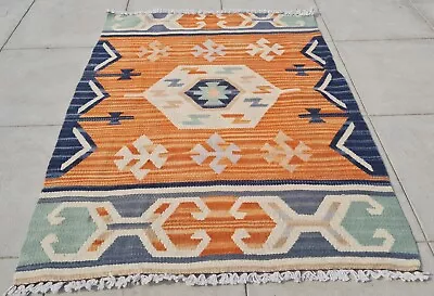 Authentic Hand Knotted Vintage Shrz Kilim Wool Area Rug 2.9 X 2.2 Ft (1672 SU) • $0.99