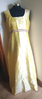 £25 • Buy Ladies Pale Yellow Silk Evening Dress With Sequin Belt - Size S/M