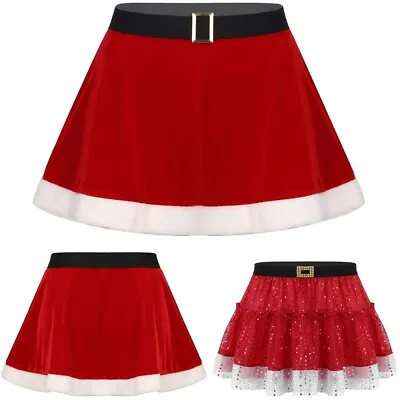 US Women's Shiny Sequins Mrs Claus Santa Christmas Cosplay Costumes Party Skirts • $8.45