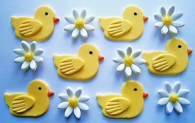 36 Duck And Daisy Flowers Baby Shower/ 1st Birthday Cake Toppers Decorations • £14.95