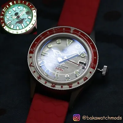 40mm Red/White Lotus Seigaiha Sandblast Milsub Custom Seiko Mod (NH35 Movement) • $375