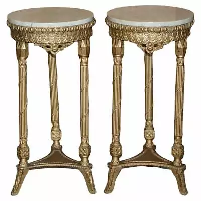 Pair Of Antique Giltwood Marble Topped Jardiniere Plant Marble Bust Stands • $3543.55