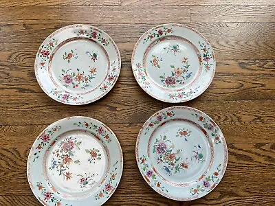 4 Chinese Porcelain Famille Rose Plates Lily Qing Period Qianlong 1765 Marked • $425