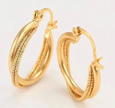 9K 9ct Yellow Gold Plated Ladies Girls Sleeper Hoop Earrings 26mm Gift827A • £8.09