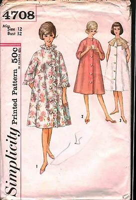 4708 Vintage Simplicity SEWING Pattern Misses 1960s Button Front Robe Bathrobe • $5.59
