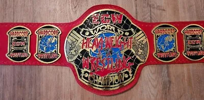 ECW Wrestling Heavyweight Belt REAL Leather Orange Strap Deep Etching 4mm • $300