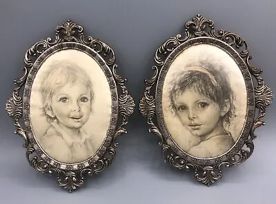 ❤️VINTAGE Italian Miniature Metal Oval Fabric Picture Silver Silk Frame Children • £24.99