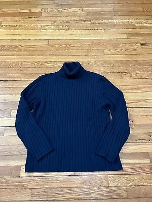 J Crew Men's Merino Wool Turtleneck Sweater Size Large Navy Blue Ribbed Knit • $26
