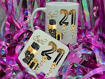 21st Birthday  Glitter Gift Mug Set 18th Personalised Gift Mug For Daughter • £8.99