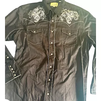 Vintage Roper Western Embroidered Cowboy Shirt Mens XXL Pearl Snap Black • $24.99