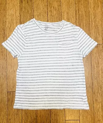 J Crew Linen Grey And White Striped Short Sleeved T Shirt SIZE Large • $12