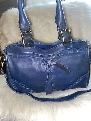$60 • Buy Treesje Crossbody  Braided Blue Supple Leather Shoulder Handbag EUC
