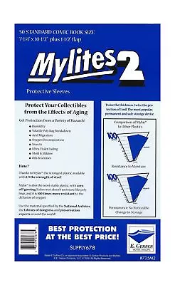 Mylites 2 Mil Comic Book Standard Size 7 1/4  X 10 1/2  Plus 1-1/2  Flap 50 Pack • $29.38