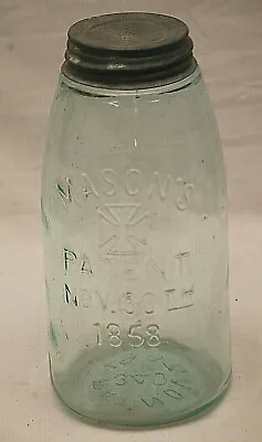 Maltese Cross Blue Mason Brand Glass Canning Jar Ball Zinc Lid 2 Quart Pat. 1858 • $59.99