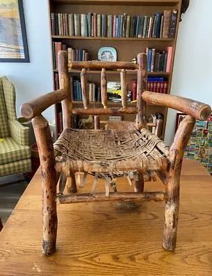 Antique Old Hickory Childs Chair Adirondack Cabin Doll Display Woven • $189.95