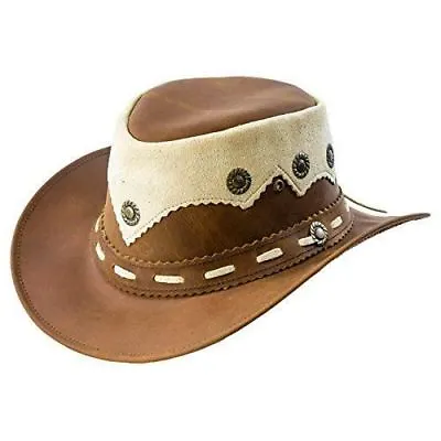 £23.95 • Buy Australian Western Outback Style Real Oily Leather Cowboy Bush Hat Tan Brown