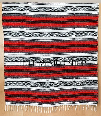 MEXICAN Blanket RED Hot Rod Southwestern Yoga Mat Throw Authentic Soft • $17.99