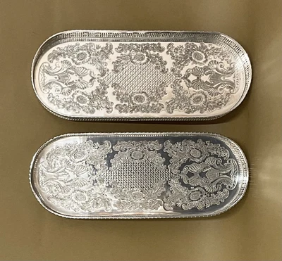 £125 • Buy Pair Of Silver Plated Gallery Drink Trays By Viners Of Sheffield. 33.5cm