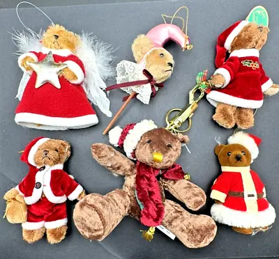 Vintage Lot Of 6 Plush Bear Christmas Ornaments Keychain Carnival Santa LOOK • $14.95