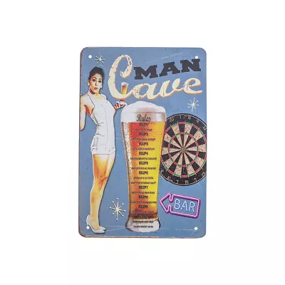 Retro Metal Man Cave Rules Pinup Girl Beer Dart Board Wall Sign Bar Pub Decor • $12