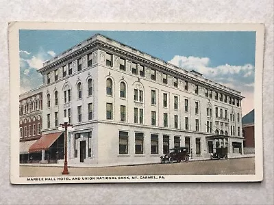 A2138 Postcard Union Bank Building Hotel Marble Hall Mt Carmel PA Pennsylvania • $4.99