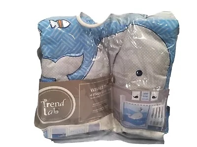 New Trend Lab 4 Piece Crib Set Whale Time Nautical Quilt Sheet Skirt Blanket  • $49.95