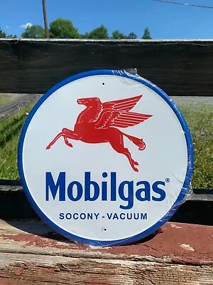 Mobilgas Pegasus Socony Round Metal Sign Tin Vintage Gas Oil Auto Garage Rustic • $16.95