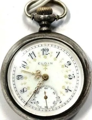 Vintage  Sterling Silver Elgin Wind Up Pocket Watch • $100