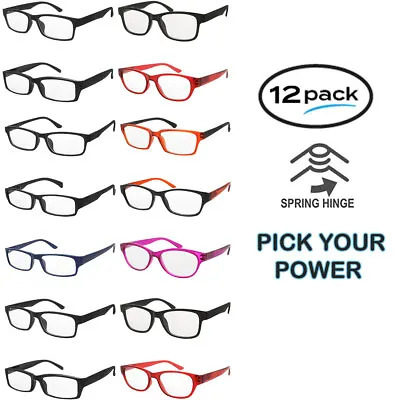 $18.95 • Buy Reading Glasses Mens Womens Readers 12 Pack Assorted Styles Pick Power Bulk Pack
