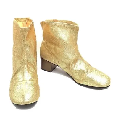 $99 • Buy Vintage 1960's Gold Metallic Go-go Boots Ankle Boots Booties Boho Retro 7.5