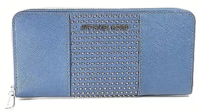 Michael Kors Zip Around Continental Micro Stud Wallet (Steel Blue) • $165