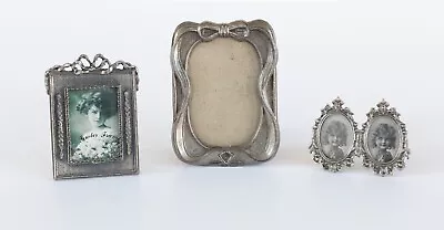 Collection Set Of 3 Mini Pewter Photo Frames Vintage Style Stand Picture Frames • $20