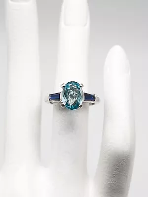 Vintage 1950s RETRO $4000 6ct Natural Blue Zircon Sapphire Platinum Ring 8g • $685