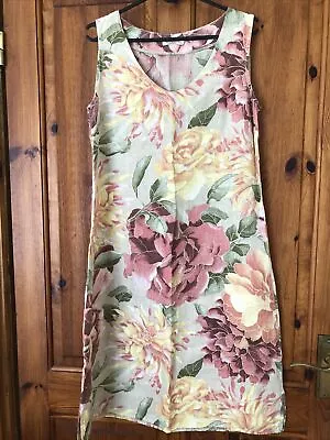 Marisa And Marie Made In Italy 100% Linen Floral Sleeveless Dress Small P-P 17  • $6.15