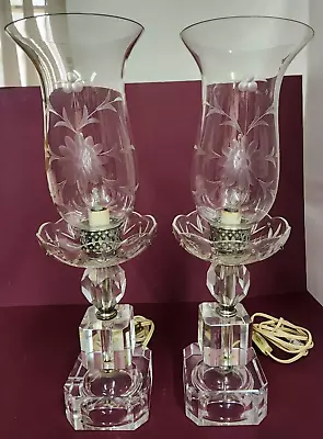 Vintage/antique Large Pair Hurricane Crystal Lamps/lusters • $145