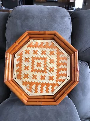 Vintage Hexagonal Bamboo Woven Rattan Wicker Serving Trays Retro MCM 12 Inches • $14