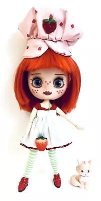 Middie Blythe Custom OOAK Strawberry Shortcake 8  BJD Doll In Classic Outfit • $199.99