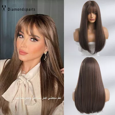  Long Natural Straight Wigs With Bangs For Women Chocolate Brown 26 In Daily Use • $17.45