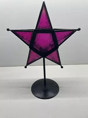 Stained Glass Metal Star Tea Light Candle Holder With Stand 12  Tall Purple Pink • $27