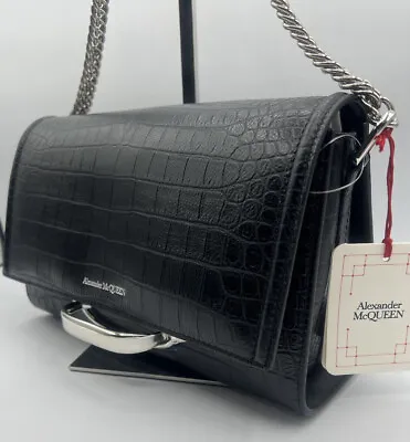 Stunner! Alexander McQueen The Story Black Leather Croc Shoulder Bag 631473 NWT • $1790