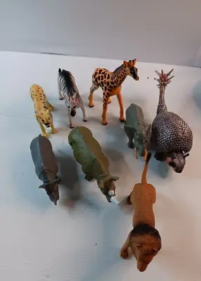 Plastic Animal Figures Lot Of Zoo Animals Lion Giraffe  Elephant  Rhino + More • $22.50