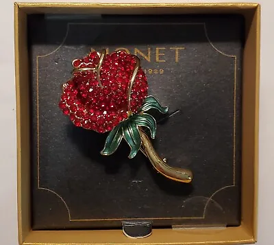 Vintage New Old Stock Monet Rose Rhinestone Brooch • $45